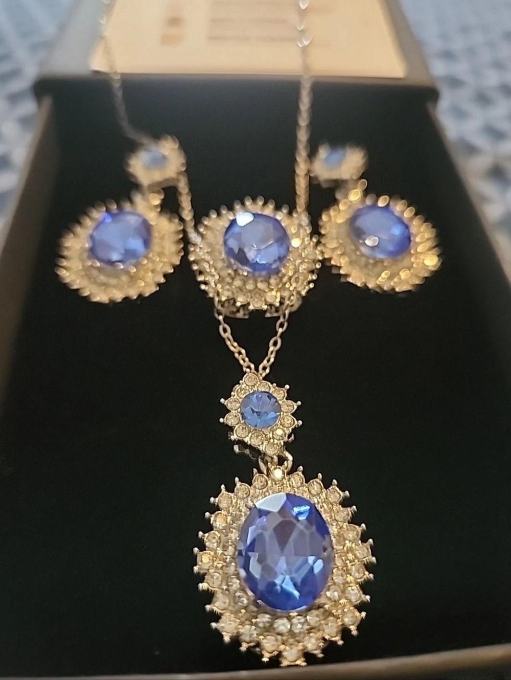 Elegant Necklace with Matching Earrings and Ring In Simulated Blue Saphire - Picture 2 of 2